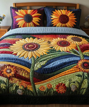 Wild Sunflower Charm 3-Piece Quilted Bedding Set