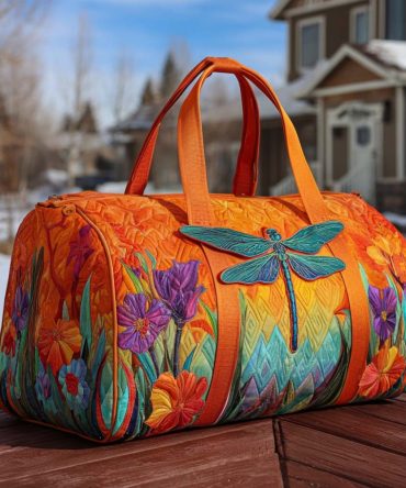 Wings & Wildflowers Quilted Duffle Bag — Boho Floral Weekender Travel Bag for Women, Quilted Overnight Carry-On Gym Bag