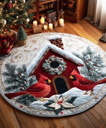 Winter Birdhouse Quilted Round Mat