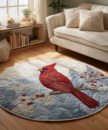 Winter Cardinal Quilted Round Mat