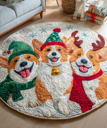 Winter Corgi Quilted Round Mat