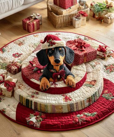 Winter Dachshund Quilted Round Mat