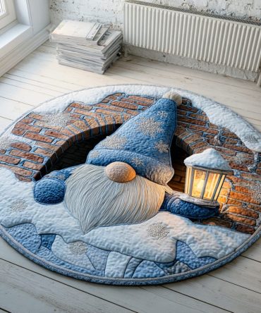 Winter Gnome Path Quilted Round Mat