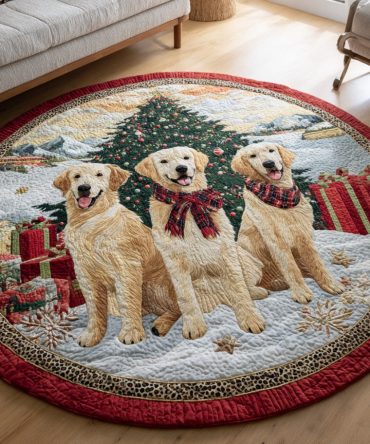 Winter Golden Retriever Quilted Round Mat