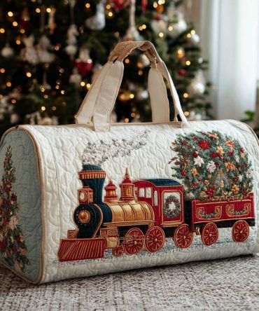 Winter Journey Quilted Duffle Bag — Quilted Travel Weekender with Snowy Landscape Print, Cozy Overnight Carry-On