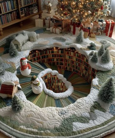 Winter Library Quilted Round Mat