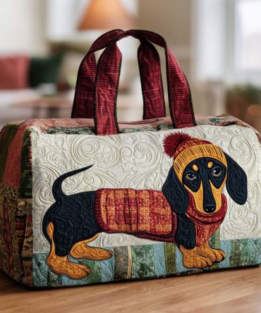 Winter Pup Quilted Duffle Bag — Cute Puppy Travel Weekender & Gym Duffle, Holiday Overnight Carry-On for Dog Lovers (Quilted Print)