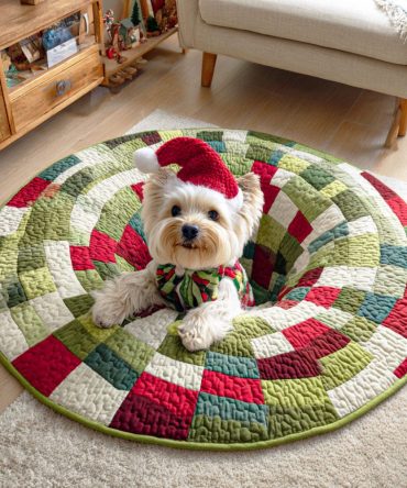 Winter Pup Quilted Round Mat