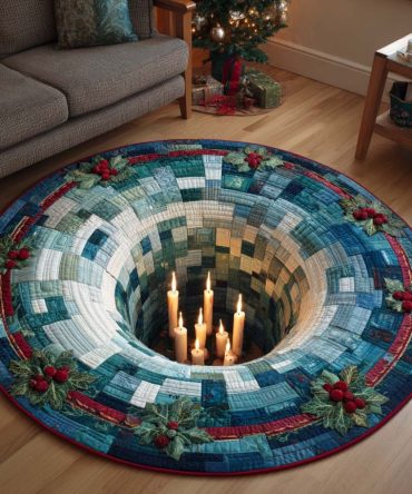 Winter Spiral Quilted Round Mat