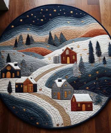 Winter Village Path Quilted Round Mat