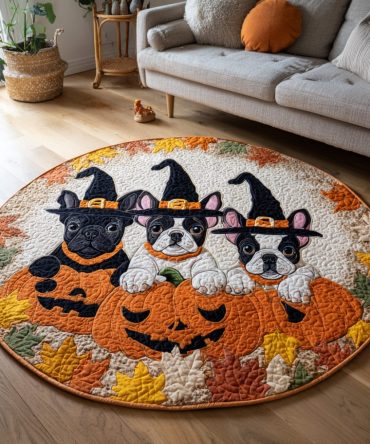 Witchy French Bulldog Quilted Round Mat