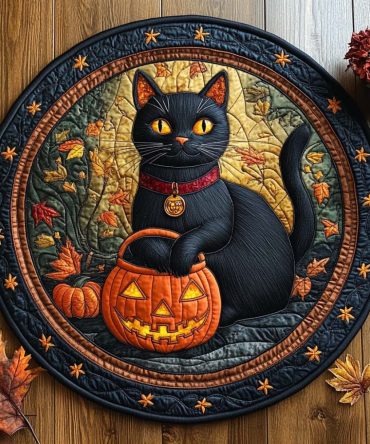 Witchy Whiskers Quilted Round Mat