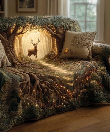Woodland Deer Quilted Sofa Cover