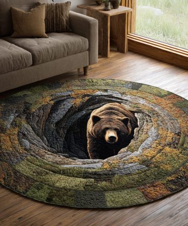Woodland Grizzly Bear Quilted Round Mat