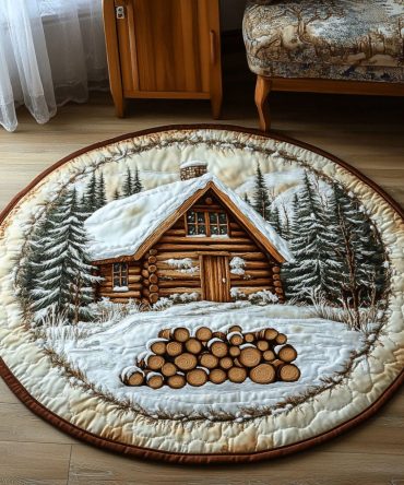 Woodpile Winter Quilted Round Mat