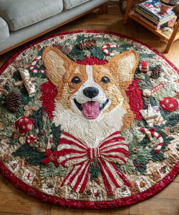 Wreath Corgi Joy Quilted Round Mat