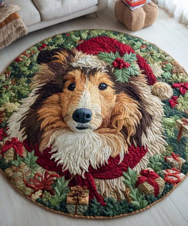 Wreath Shetland Sheepdog Quilted Round Mat