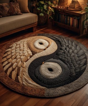 Yin Owl Quilted Round Mat
