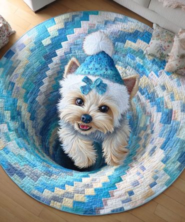 Yorkie Sleigh Quilted Round Mat