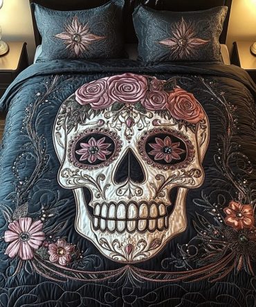 Whimsical Skull 3-Piece Quilted Bedding Set