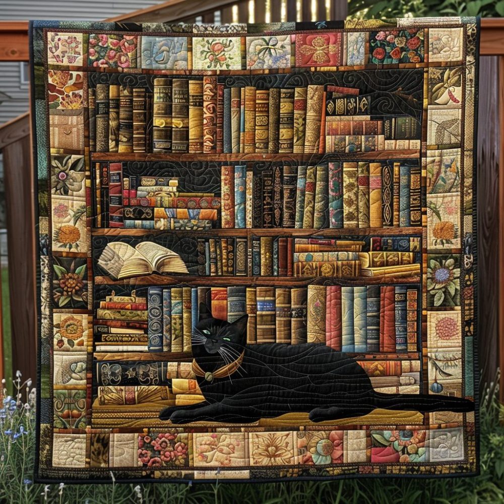 Book Nook Kitty Quilted Blanket