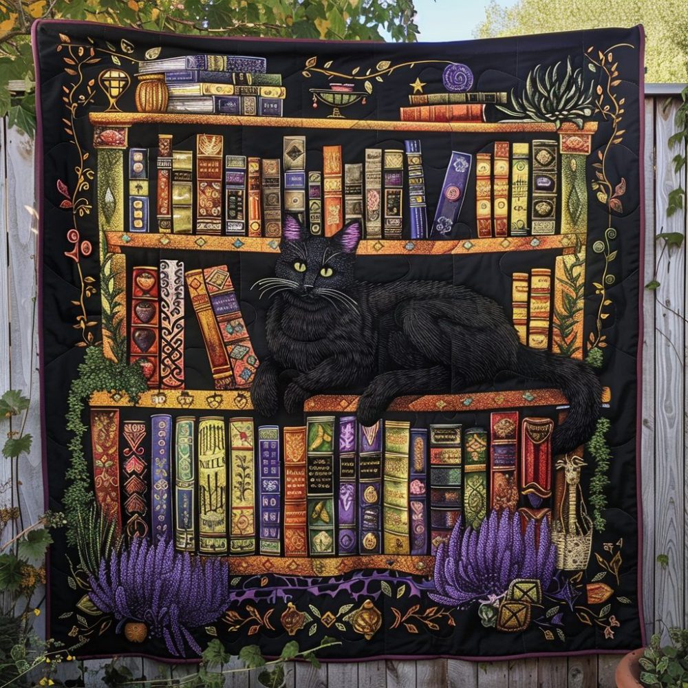 Bibliophile Cat Quilted Blanket