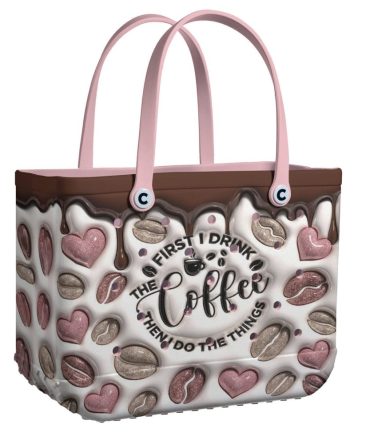 Bucket Tote Bag, Limited Edition Bogg Bag, Beach Bag Coffee First, Hustle Later