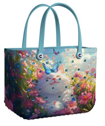 Bucket Tote Bag, Limited Edition Bogg Bag, Beach Bag Floral Fantasy Feline