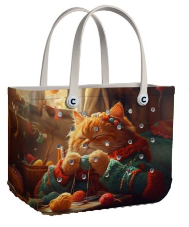 Bucket Tote Bag, Limited Edition Bogg Bag, Beach Bag Purrfectly Knitted