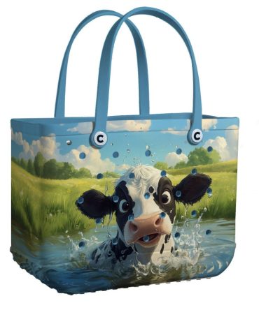 Bucket Tote Bag, Limited Edition Bogg Bag, Beach Bag Splashing Cow