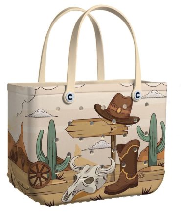 Western-Themed Tote Bag – Durable, Stylish Desert Design With Cactus & Cowboy Print