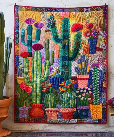 Artistic Cactus Landscape Quilted Blanket