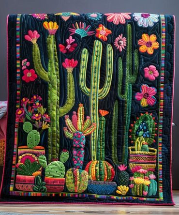 Blooming Cactus Vibrant Quilted Blanket
