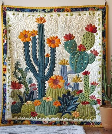 Cactus Blooming Quilted Blanket