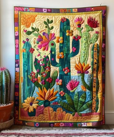 Flowering Cactus Quilted Blanket