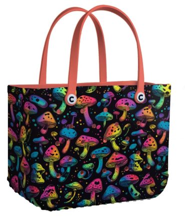 Bucket Tote Bag, Limited Edition Bogg Bag, Beach Bag Rainbow 'Shrooms