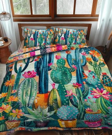 Succulent Cactus Garden 3-Piece Quilted Bedding Set