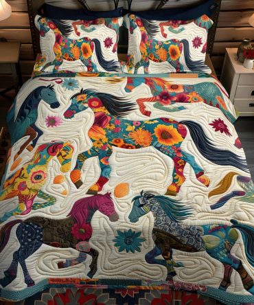 Whimsical Running Horse 3-Piece Quilted Bedding Set