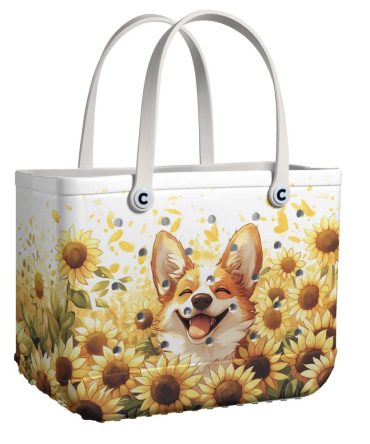 Bucket Tote Bag, Limited Edition Bogg Bag, Beach Bag Sunny Corgi