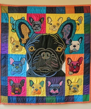 Adorable French Bulldog Quilted Blanket