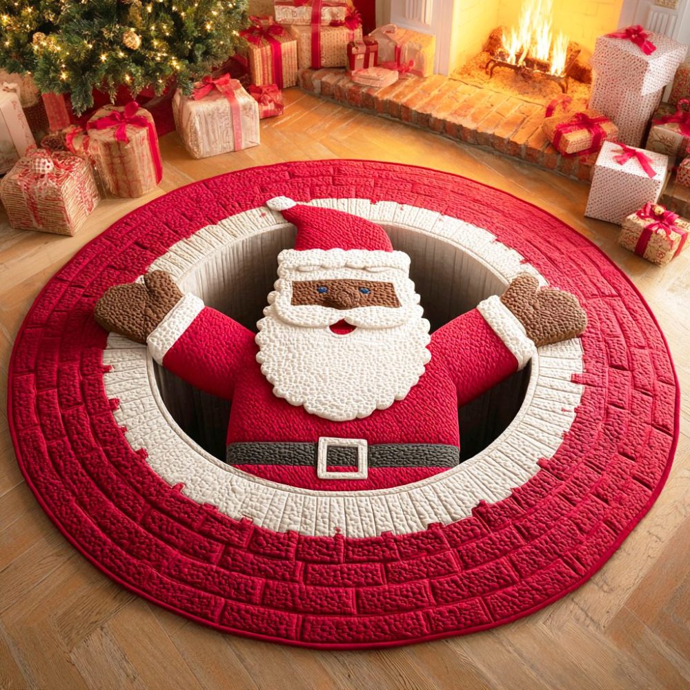 Black Santa Quilted Round Mat