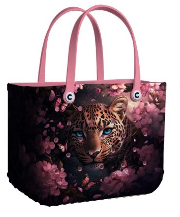 Stylish Leopard & Floral Tote Bag – Durable, Chic Design With Pink Handles For Everyday Use