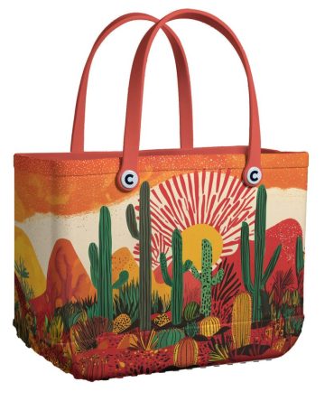 Vibrant Cactus Desert Tote Bag - Eco-Friendly, Spacious, Stylish For Beach Or Market