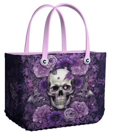 Purple Skull & Roses Tote Bag - Gothic Fashion Handbag For Stylish Everyday Use