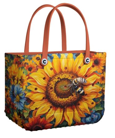 Bucket Tote Bag, Limited Edition Bogg Bag, Beach Bag Sunflower Bee Delight