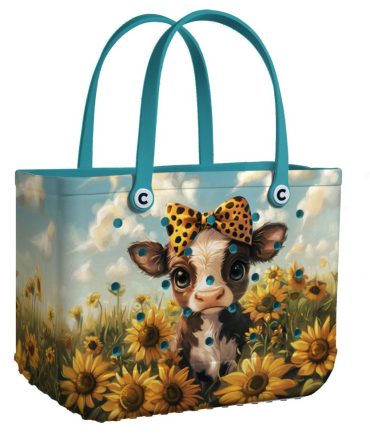 Cute Cow & Sunflower Tote Bag – Fun, Durable, Stylish Handbag For Animal Lovers