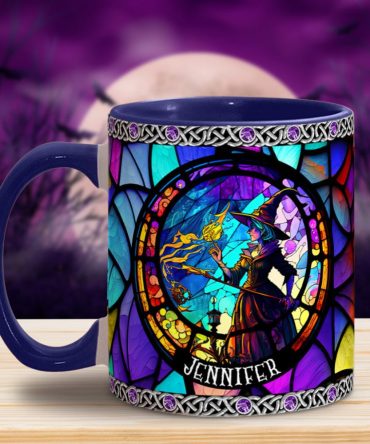 Beautiful Stained Glass Witch - Personalized Witch Accent Mug