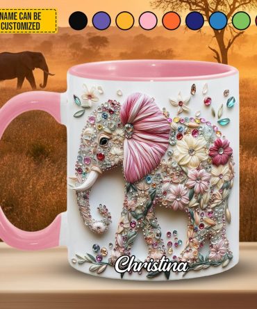 Personalized Floral Elephant Accent Mug