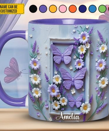 Personalized Butterfly Floral Accent Mug