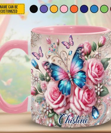 Personalized Butterfly & Rose Accent Mug